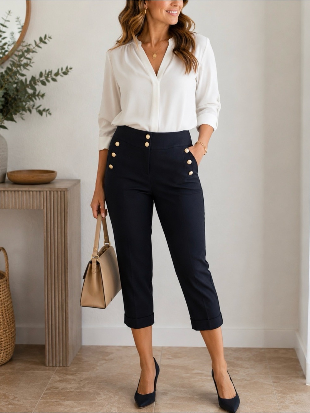 Chico's Black Pants with Metallic Logo Detail Size 2 (Large US)